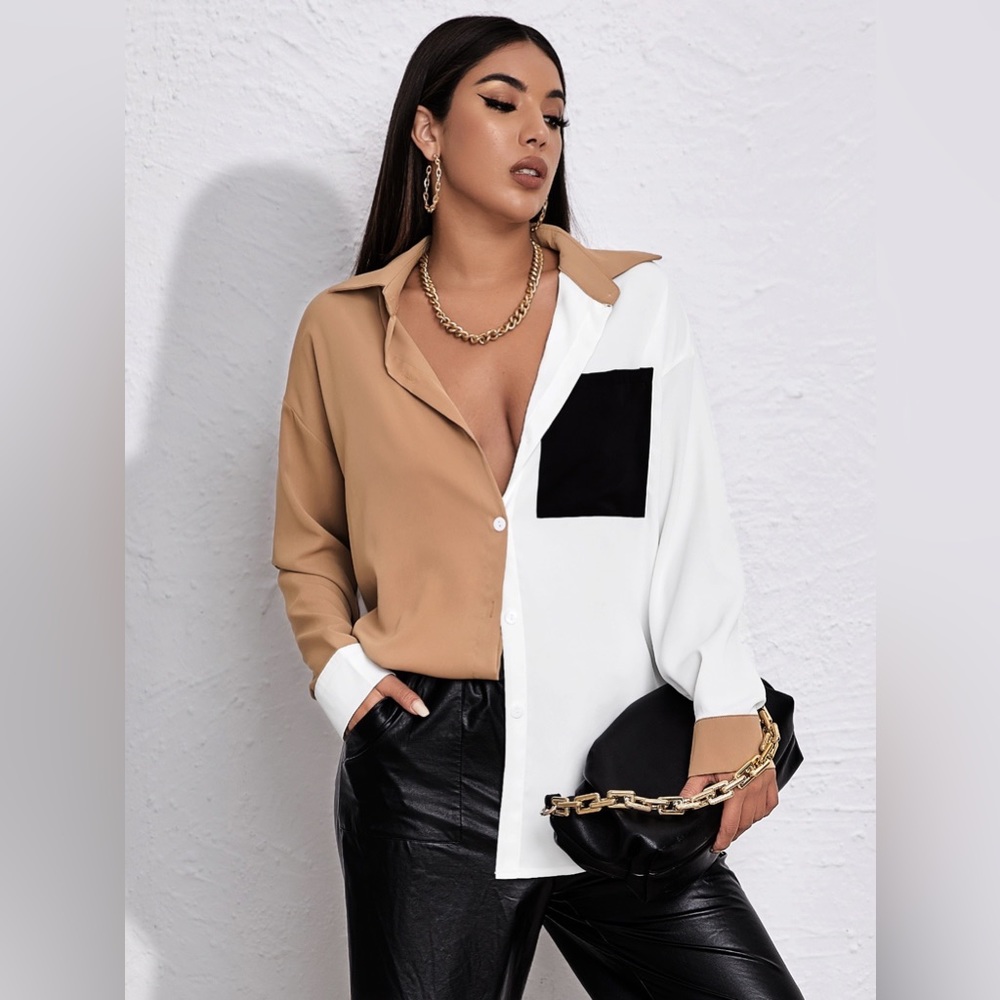 SHEIN - Frenchy Drop Shoulder Blouse - Colourblock